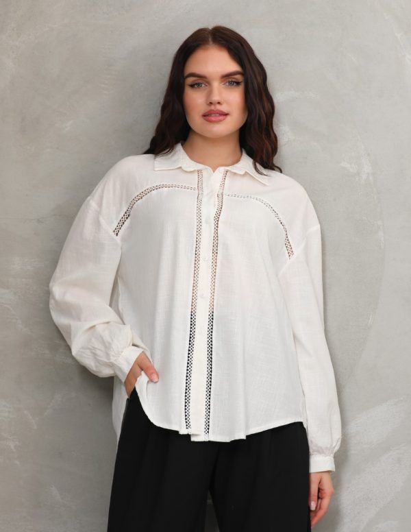 Ara Dantel Şerit Detaylı Gömlek