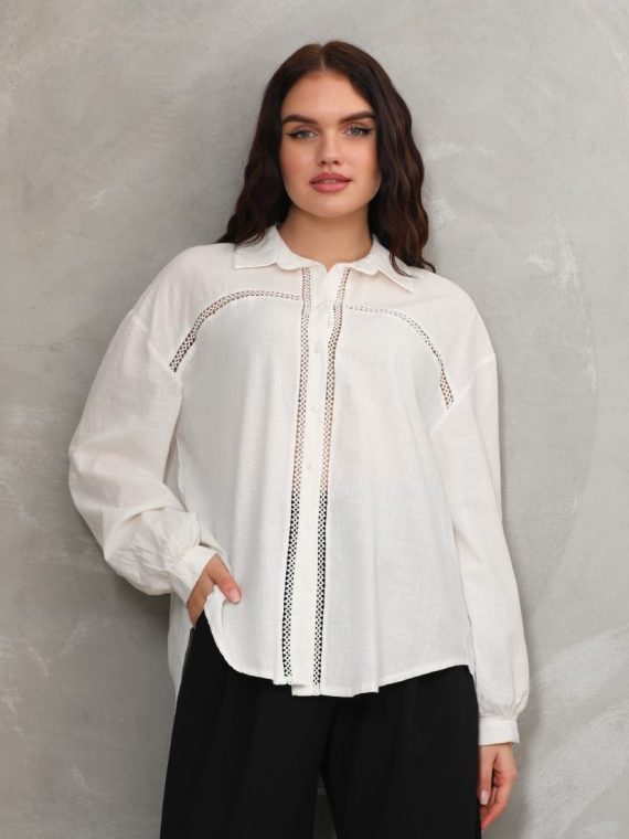 Ara Dantel Şerit Detaylı Gömlek