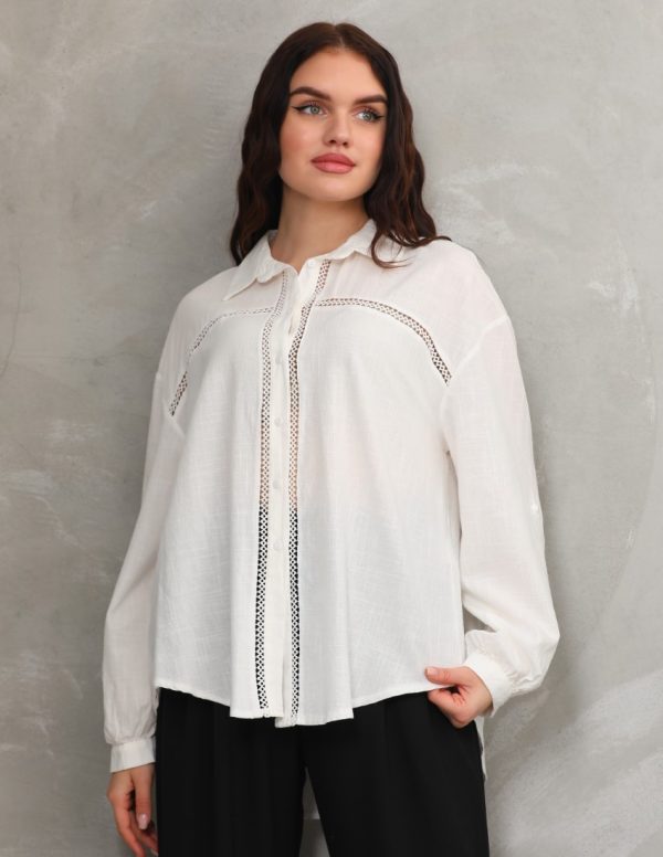 Ara Dantel Şerit Detaylı Gömlek