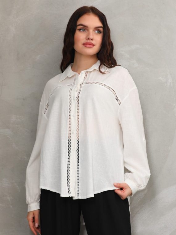 Ara Dantel Şerit Detaylı Gömlek