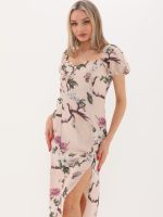 Önden Yırtmaçlı Balon Kol Detaylı Elbise