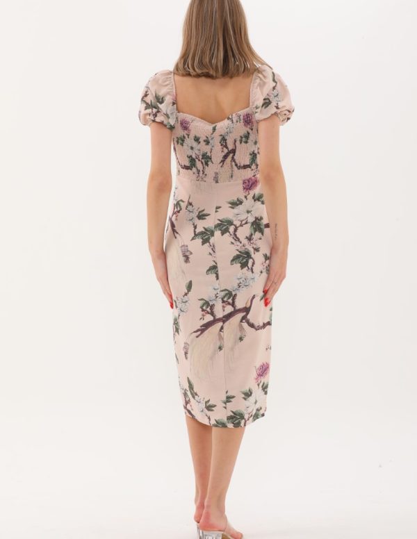 Önden Yırtmaçlı Balon Kol Detaylı Elbise