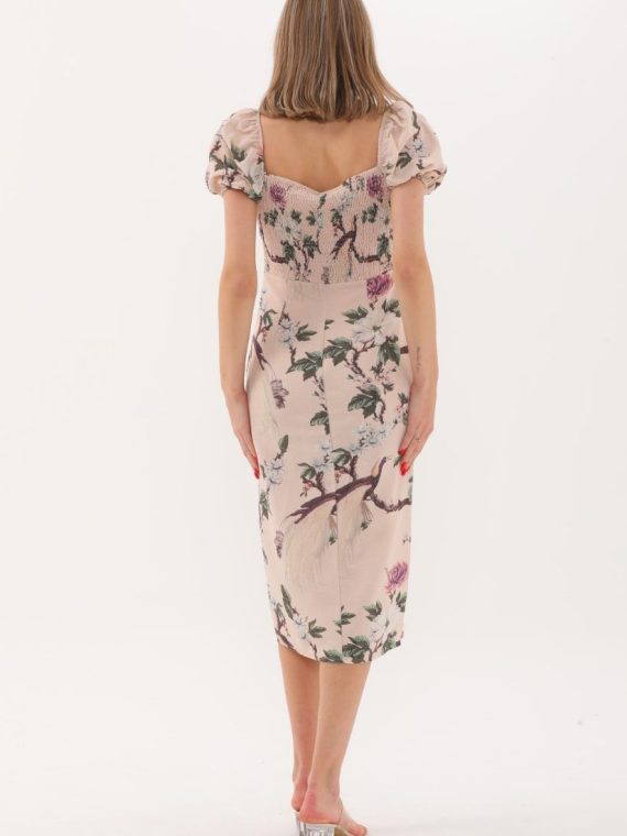 Önden Yırtmaçlı Balon Kol Detaylı Elbise