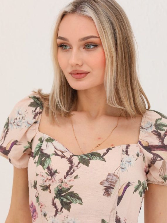 Önden Yırtmaçlı Balon Kol Detaylı Elbise