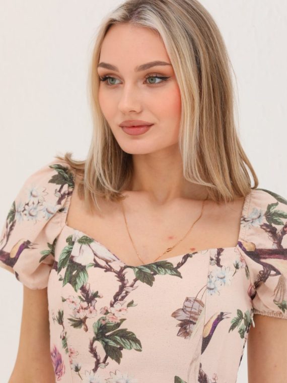 Önden Yırtmaçlı Balon Kol Detaylı Elbise