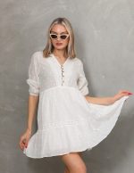 Puantiye Vual Dantel Detaylı Kısa Elbise