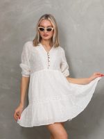 Puantiye Vual Dantel Detaylı Kısa Elbise