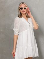 Puantiye Vual Dantel Detaylı Kısa Elbise