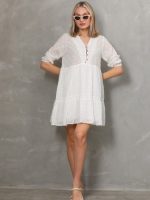 Puantiye Vual Dantel Detaylı Kısa Elbise