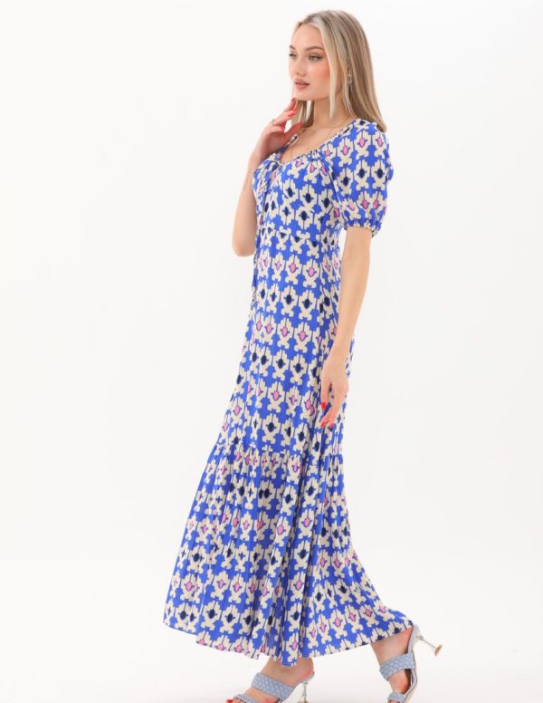 Yakası Büzmeli Uzun Elbise