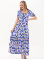 Yakası Büzmeli Uzun Elbise