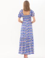 Yakası Büzmeli Uzun Elbise