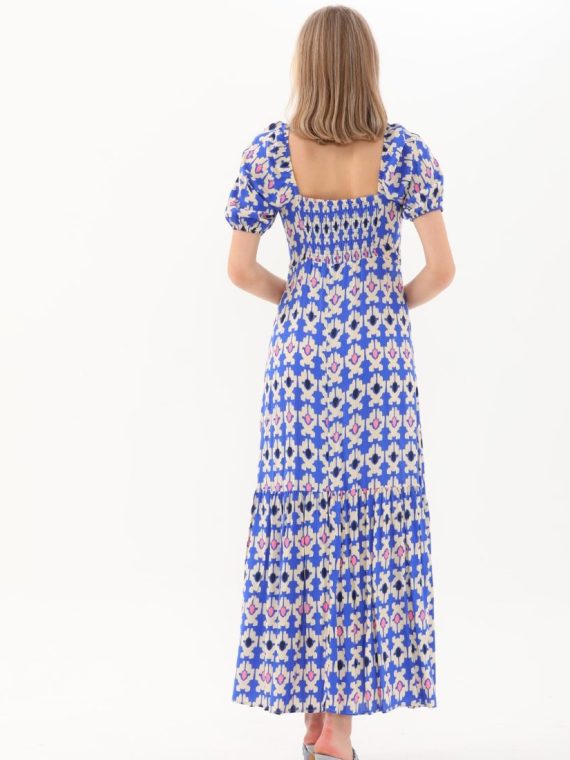 Yakası Büzmeli Uzun Elbise