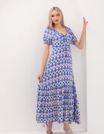 Yakası Büzmeli Uzun Elbise