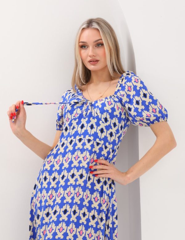 Yakası Büzmeli Uzun Elbise