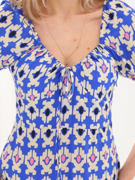 Yakası Büzmeli Uzun Elbise