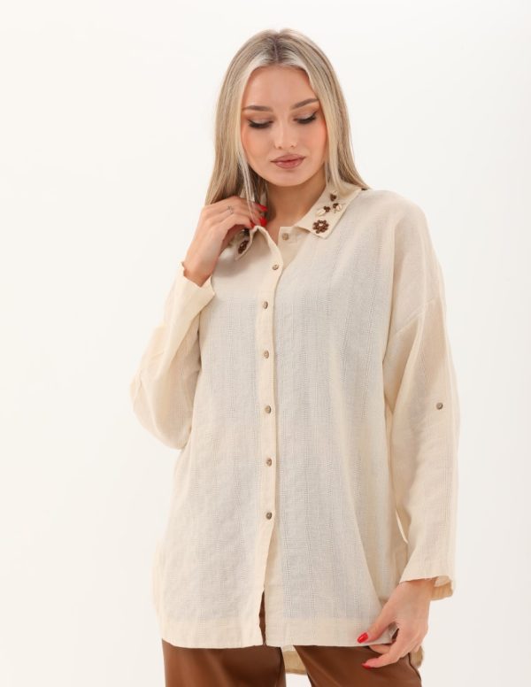 Yakası Taş İşleme Detaylı Gömlek