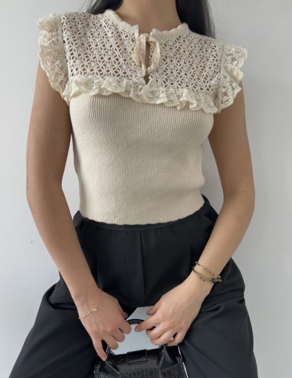 Dantel Brode Detaylı Triko Bluz