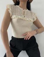 Dantel Brode Detaylı Triko Bluz