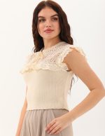 Dantel Brode Detaylı Triko Bluz