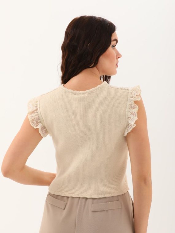 Dantel Brode Detaylı Triko Bluz