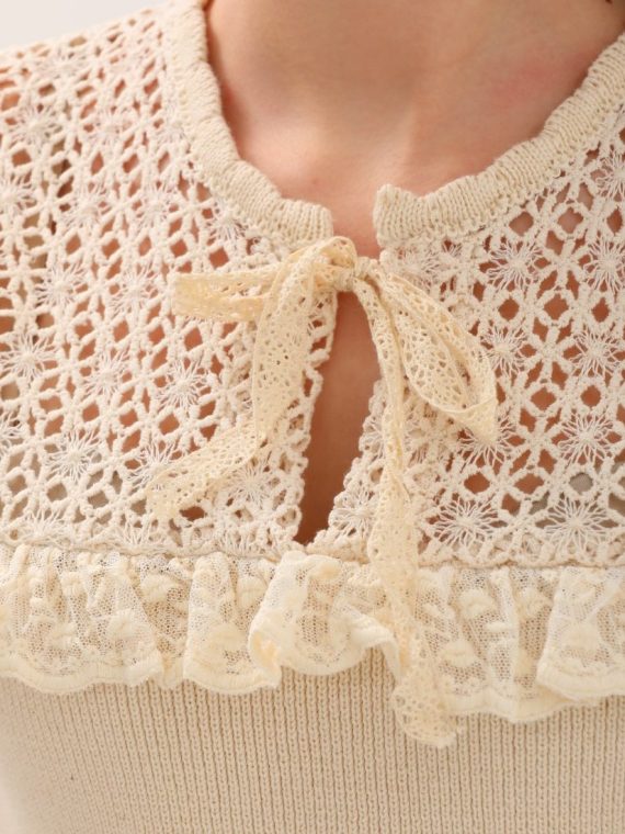 Dantel Brode Detaylı Triko Bluz