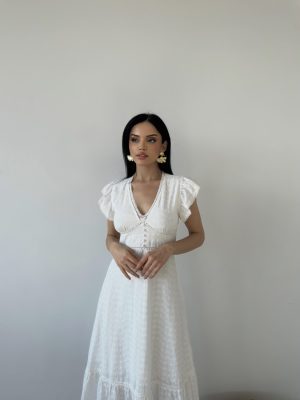 Kolları Fırfır Dantel Detaylı Elbise (1)