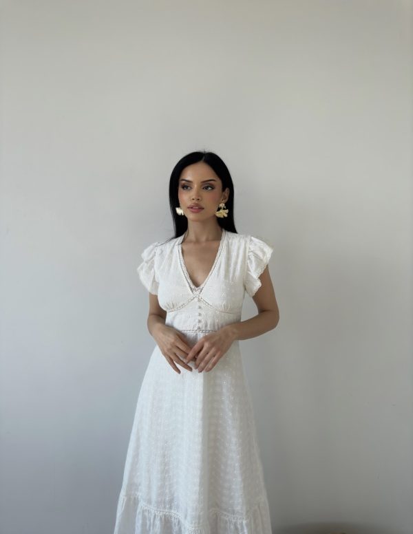 Kolları Fırfır Dantel Detaylı Elbise