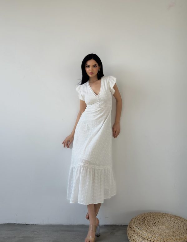 Kolları Fırfır Dantel Detaylı Elbise