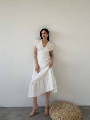 Kolları Fırfır Dantel Detaylı Elbise