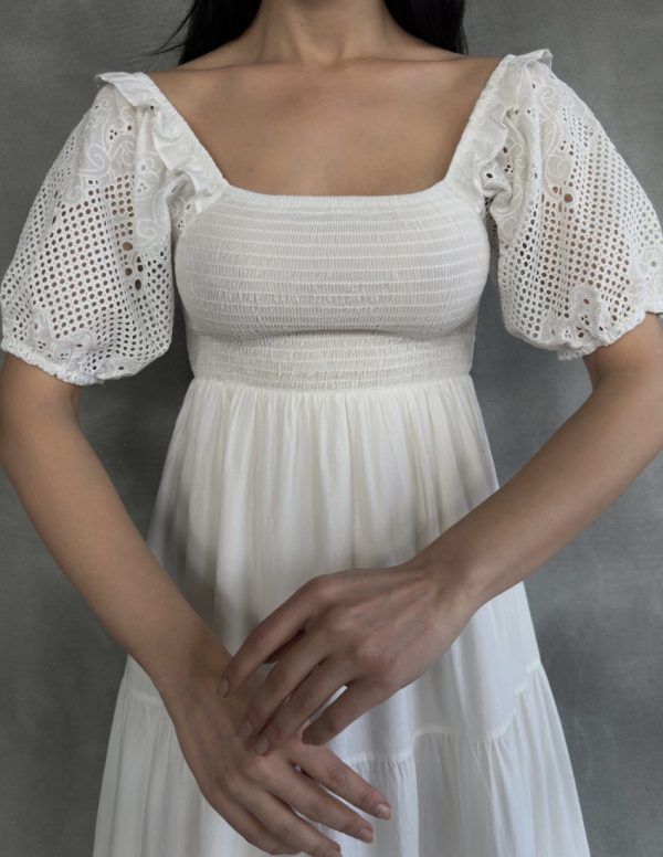 Kolları Ve Eteği Vual Güpür Detaylı Elbise