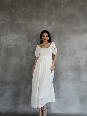 Kolları Ve Eteği Vual Güpür Detaylı Elbise