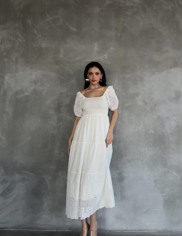 Kolları Ve Eteği Vual Güpür Detaylı Elbise