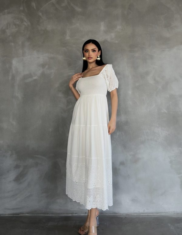 Kolları Ve Eteği Vual Güpür Detaylı Elbise