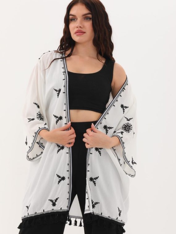 Nakış ve Püskül Detaylı Kimono