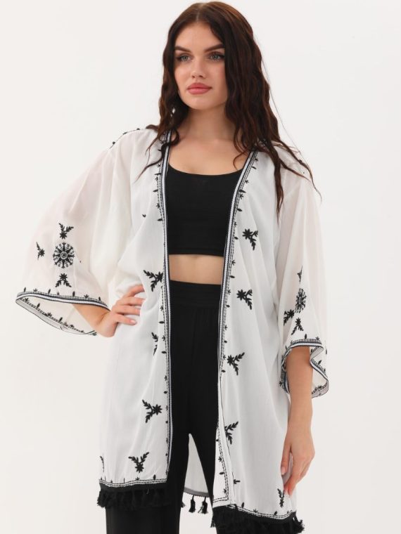 Nakış ve Püskül Detaylı Kimono