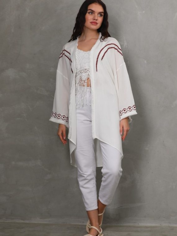 Nakış ve Püskül Detaylı Uzun Kimono