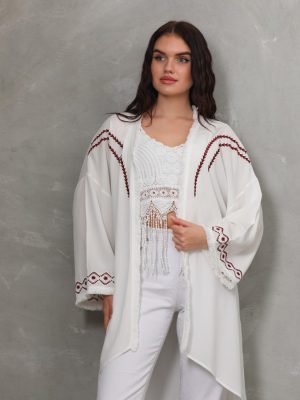 Nakış ve Püskül Detaylı Uzun Kimono