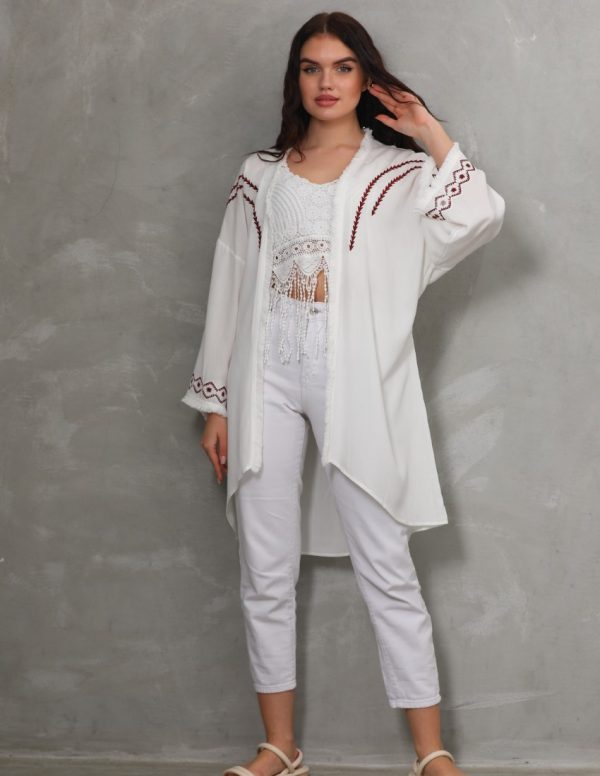 Nakış ve Püskül Detaylı Uzun Kimono