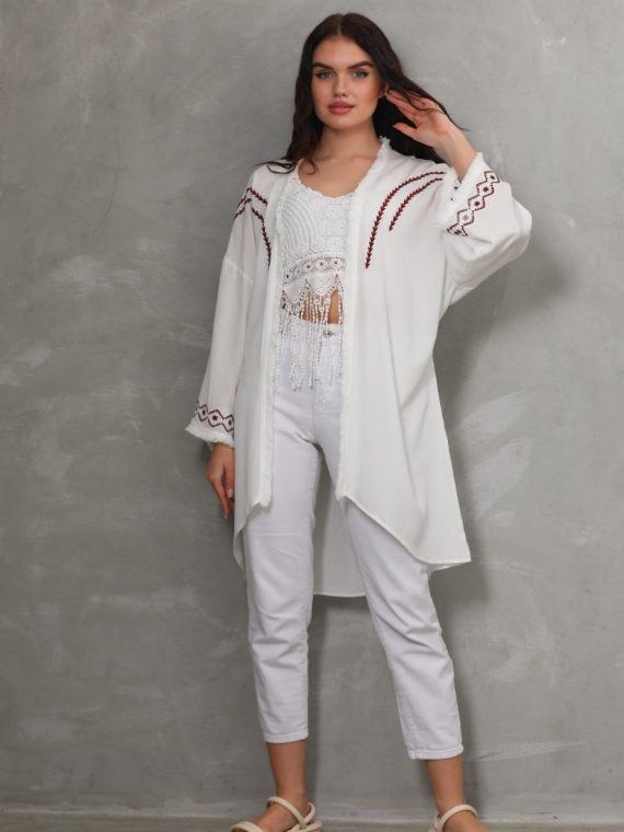 Nakış ve Püskül Detaylı Uzun Kimono