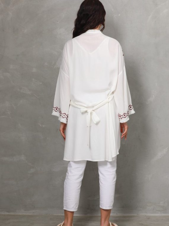 Nakış ve Püskül Detaylı Uzun Kimono