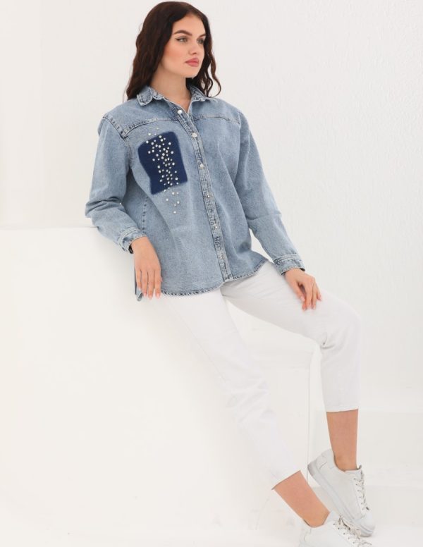 Omuz ve Cebi Taş Detaylı Gömlek