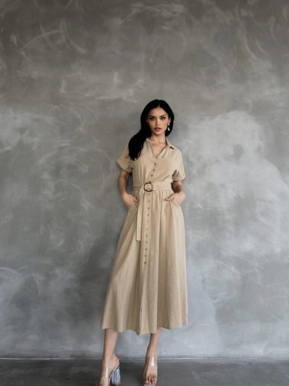 Önden Düğmeli Midi Boy Elbise