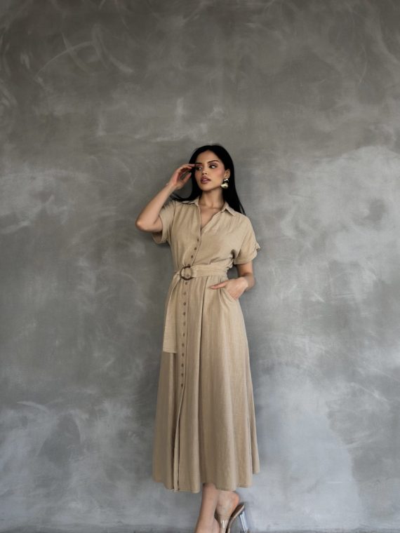 Önden Düğmeli Midi Boy Elbise