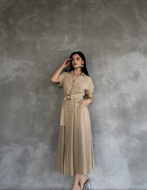 Önden Düğmeli Midi Boy Elbise