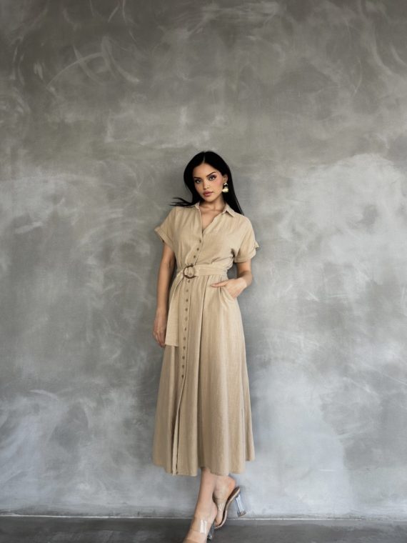 Önden Düğmeli Midi Boy Elbise