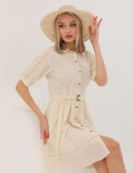 Pileli Kemerli Elbise