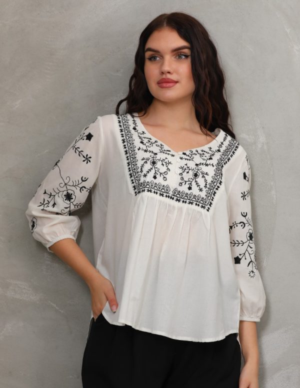 Robası ve Kolları Nakışlı Bluz