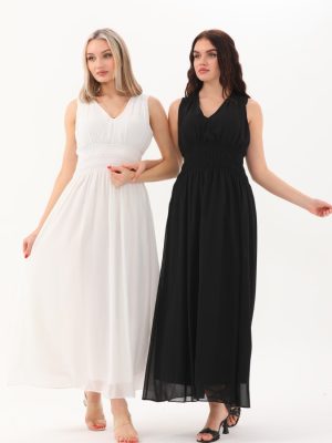 Şifon Kruvaze Uzun Elbise