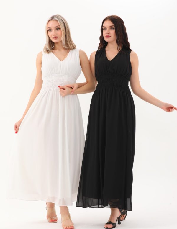 Şifon Kruvaze Uzun Elbise